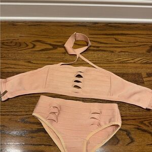 Boohoo Baby Pink Bandage Bikini Set